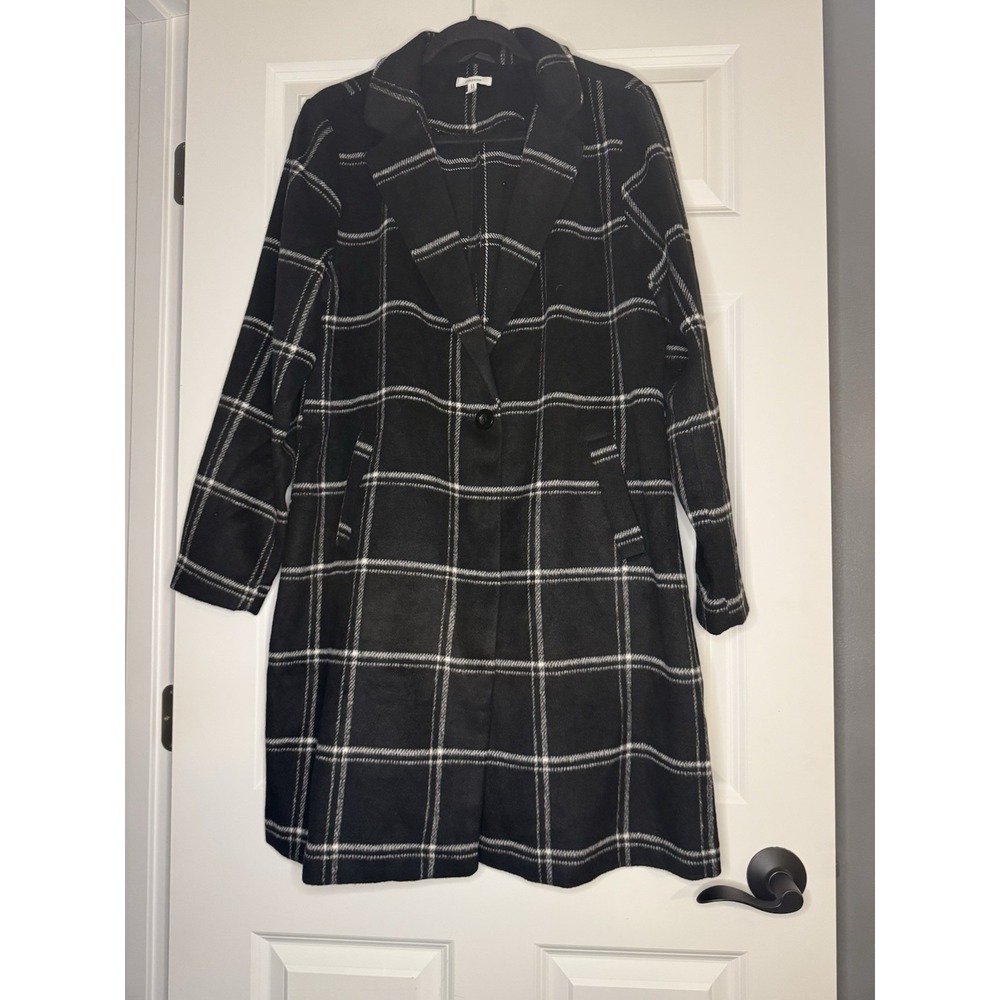 Maurices Windowpane One Button Dress Coat Large Black White Nwot